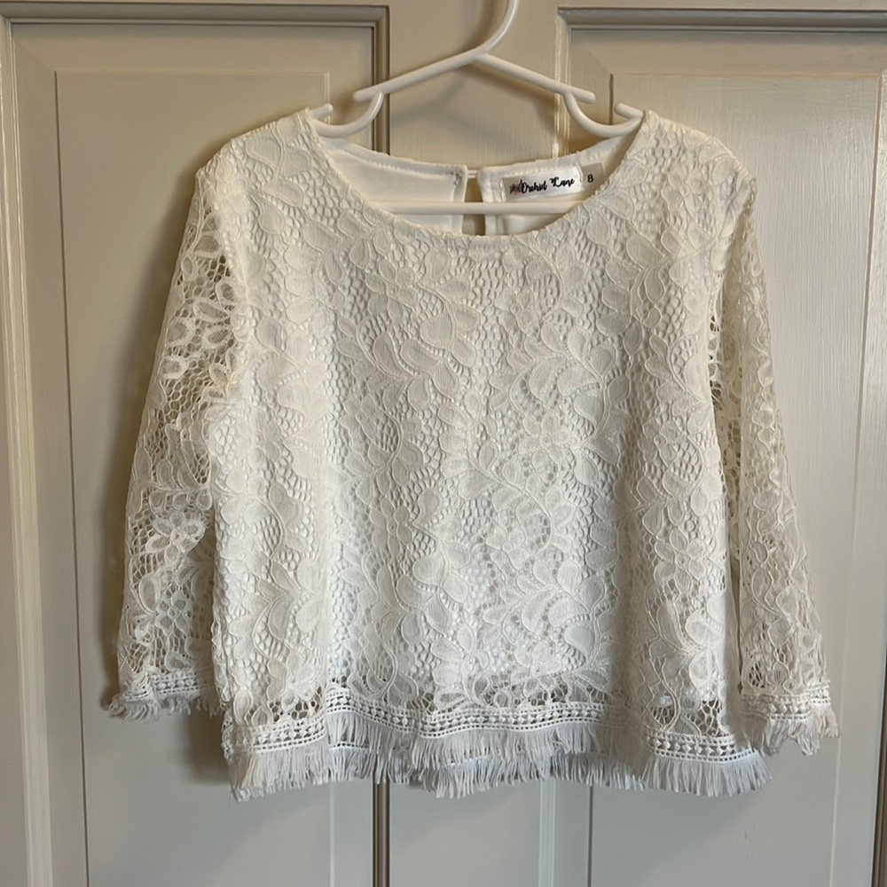 Lace top with purple tulle skirt